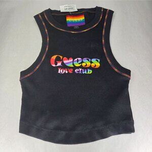 NWT Guess Women's Ribbed Crop Top with Logo Black